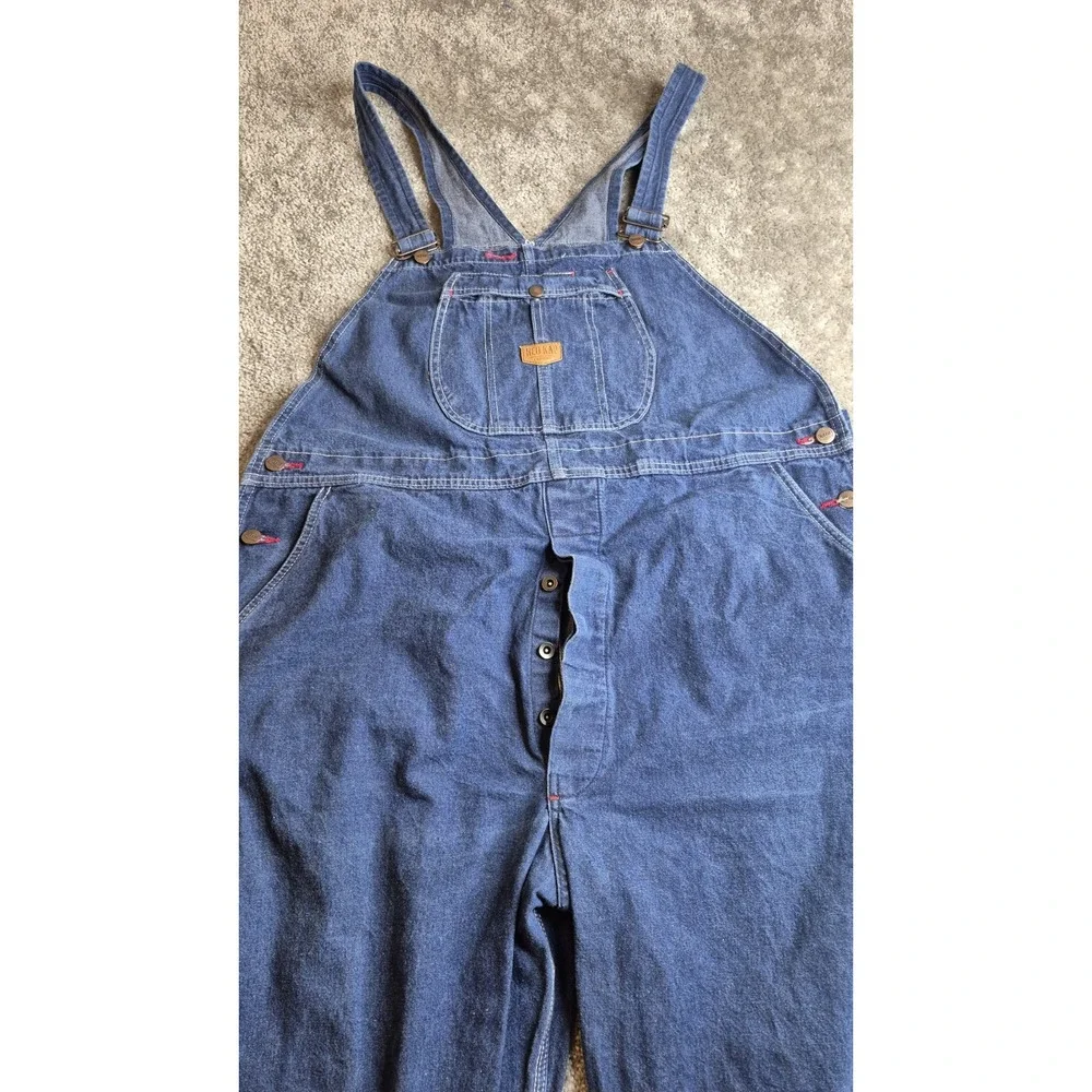 Red Kap Bib Overalls Men's 46x30 Blue Carpenter‎ Button Fly Dark Wash Denim Work